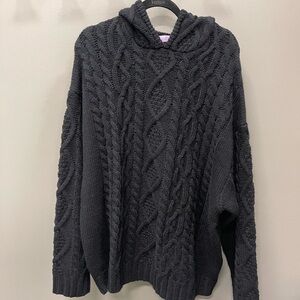 Edikted Charcoal Cable Knit Hoodie Sweater